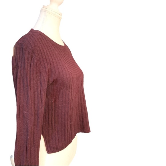 Babaton Cropped Burgundy Wool Ribbed Knit Sweater Size S - Picture 3 of 6